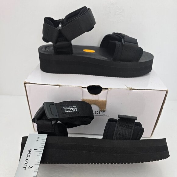 Suicoke | CEL-VPO Cab black monochrome strappy platform slide sandals | WMS 7 - Picture 8 of 12